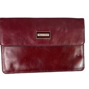 Etienne Aigner Oxblood Brown Leather Envelope Clutch Bag Purse 11x7 Classic